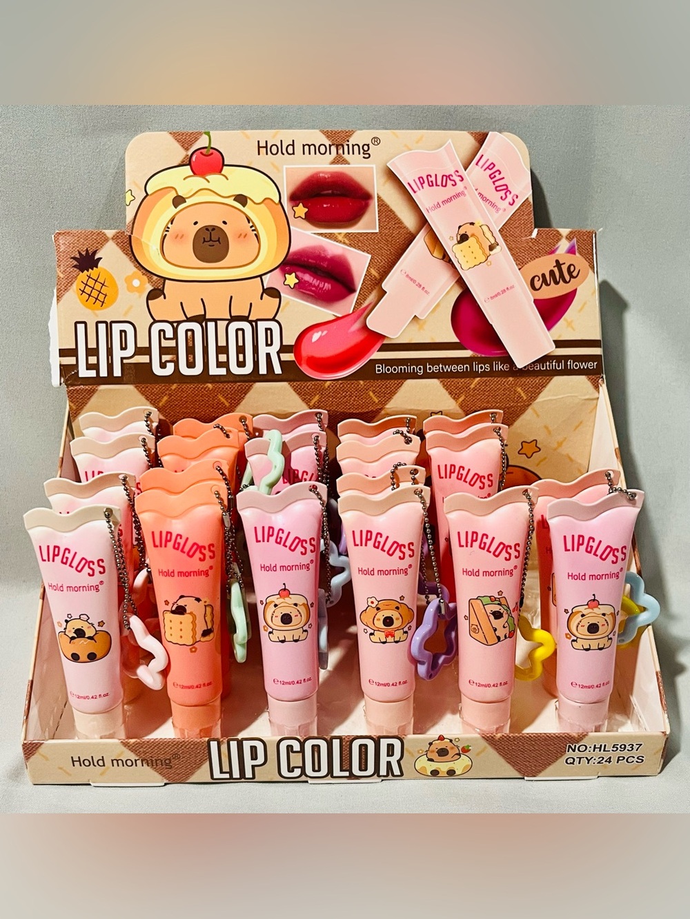 5 Pack- Lip Gloss Cute Capybara with Keychain